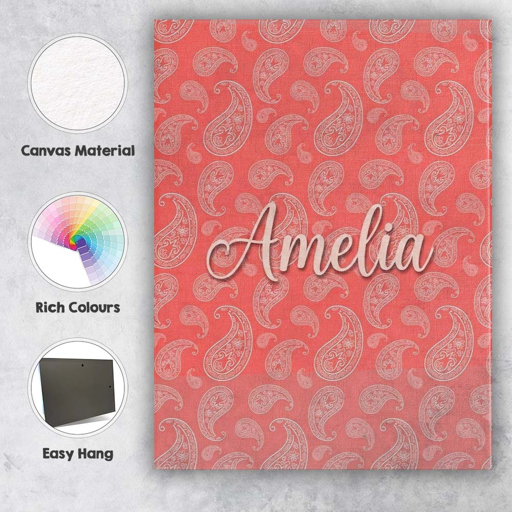 Personalised Name Elegant White Paisley Custom Unique Gift Idea Modern Room Accent Canvas Wall Art Print Decor Picture Ready to Hang