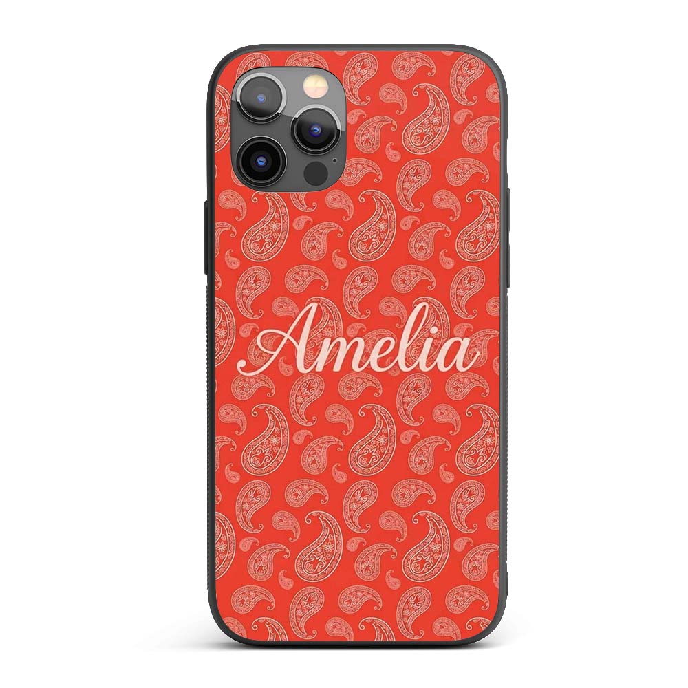 Elegant White Paisley Pattern Colar Gradient Custom Name Protective Phone Case Mobile Cover Durable Everyday Smartphone Shock Resistant