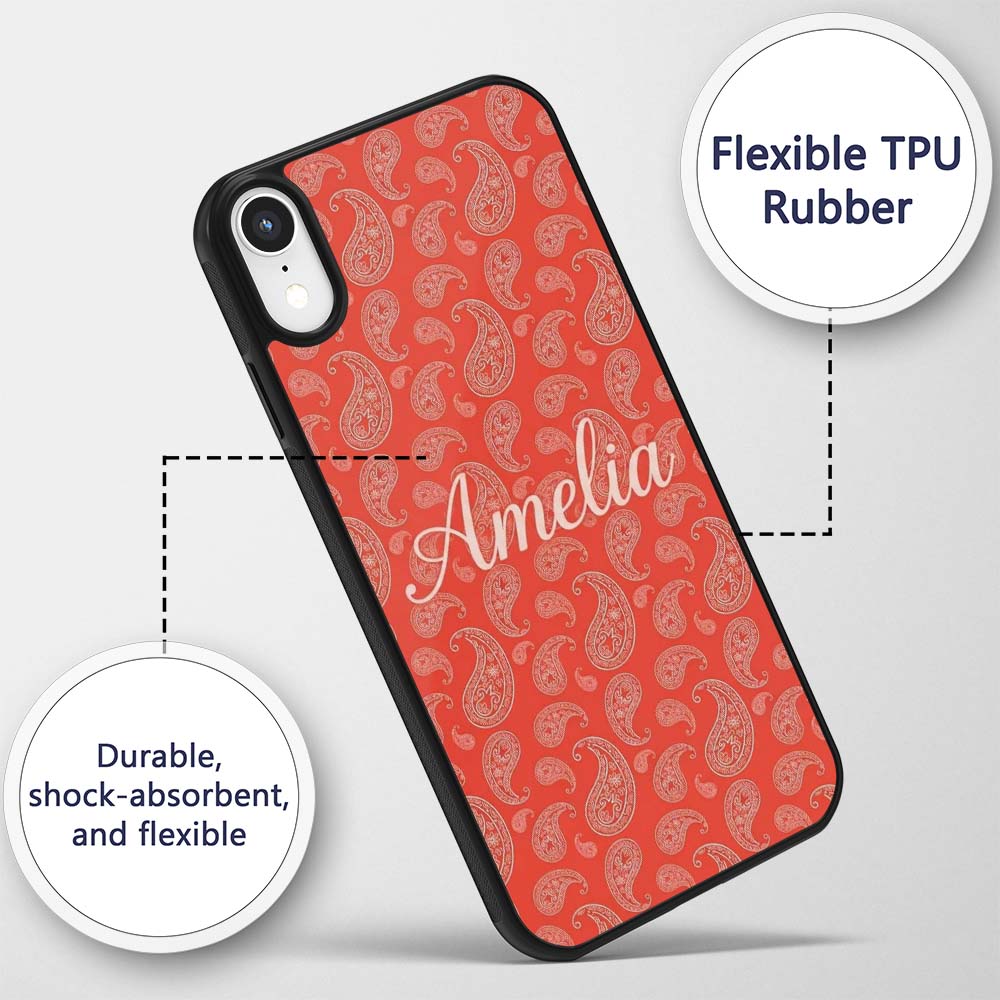 Elegant White Paisley Pattern Colar Gradient Custom Name Protective Phone Case Mobile Cover Durable Everyday Smartphone Shock Resistant