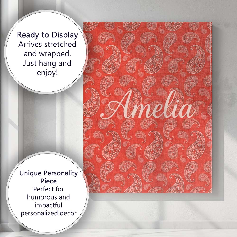 Personalised Name Elegant White Paisley Custom Unique Gift Idea Modern Room Accent Canvas Wall Art Print Decor Picture Ready to Hang