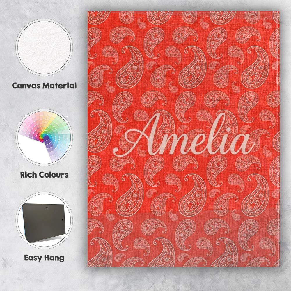 Personalised Name Elegant White Paisley Custom Unique Gift Idea Modern Room Accent Canvas Wall Art Print Decor Picture Ready to Hang