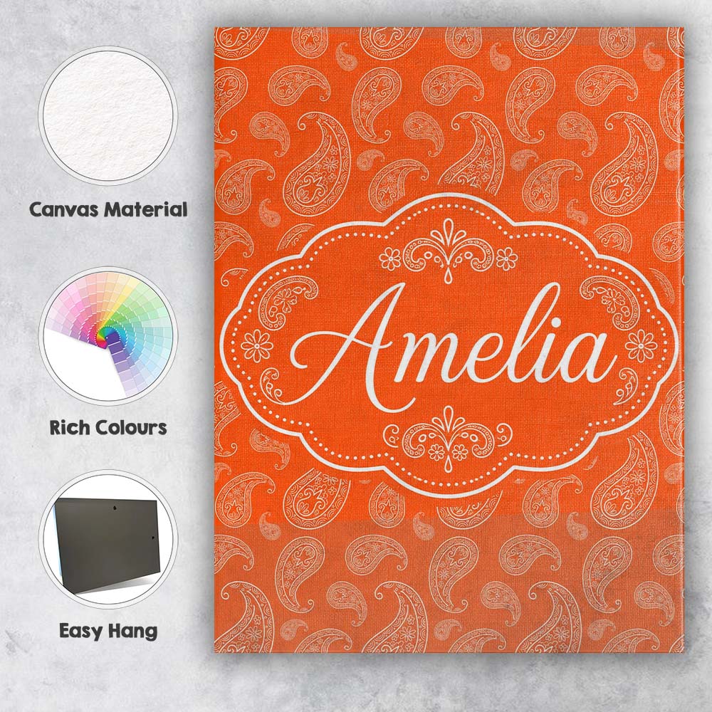 Personalised Name Elegant White Paisley Custom Unique Gift Idea Modern Room Accent Canvas Wall Art Print Decor Picture Ready to Hang