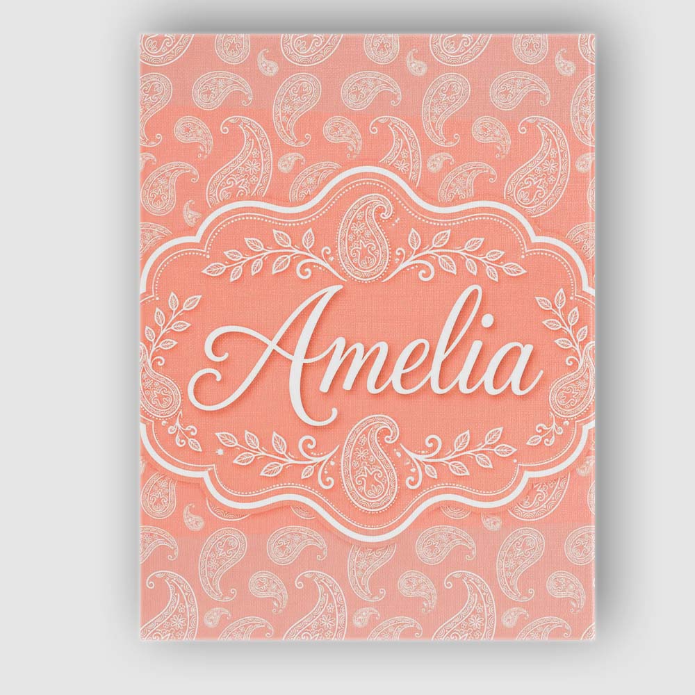 Personalised Name Elegant White Paisley Custom Unique Gift Idea Modern Room Accent Canvas Wall Art Print Decor Picture Ready to Hang