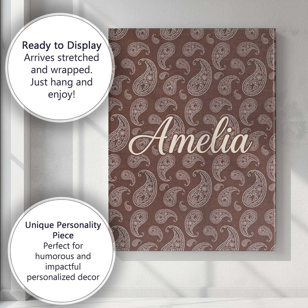 Personalised Name Elegant White Paisley Custom Unique Gift Idea Modern Room Accent Canvas Wall Art Print Decor Picture Ready to Hang