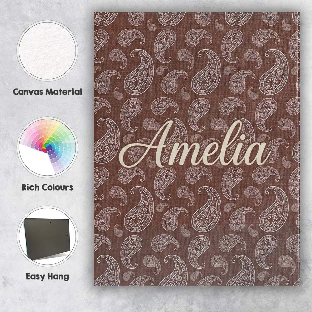 Personalised Name Elegant White Paisley Custom Unique Gift Idea Modern Room Accent Canvas Wall Art Print Decor Picture Ready to Hang