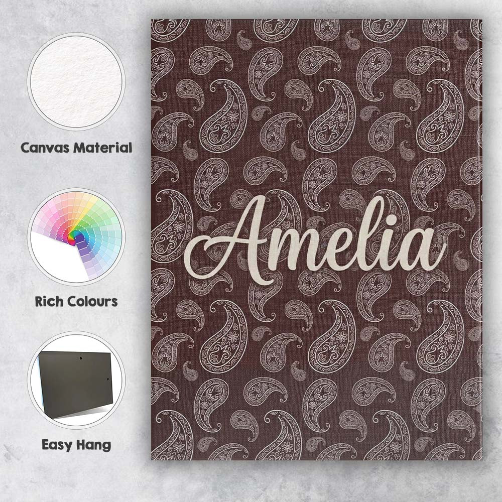 Personalised Name Elegant White Paisley Custom Unique Gift Idea Modern Room Accent Canvas Wall Art Print Decor Picture Ready to Hang