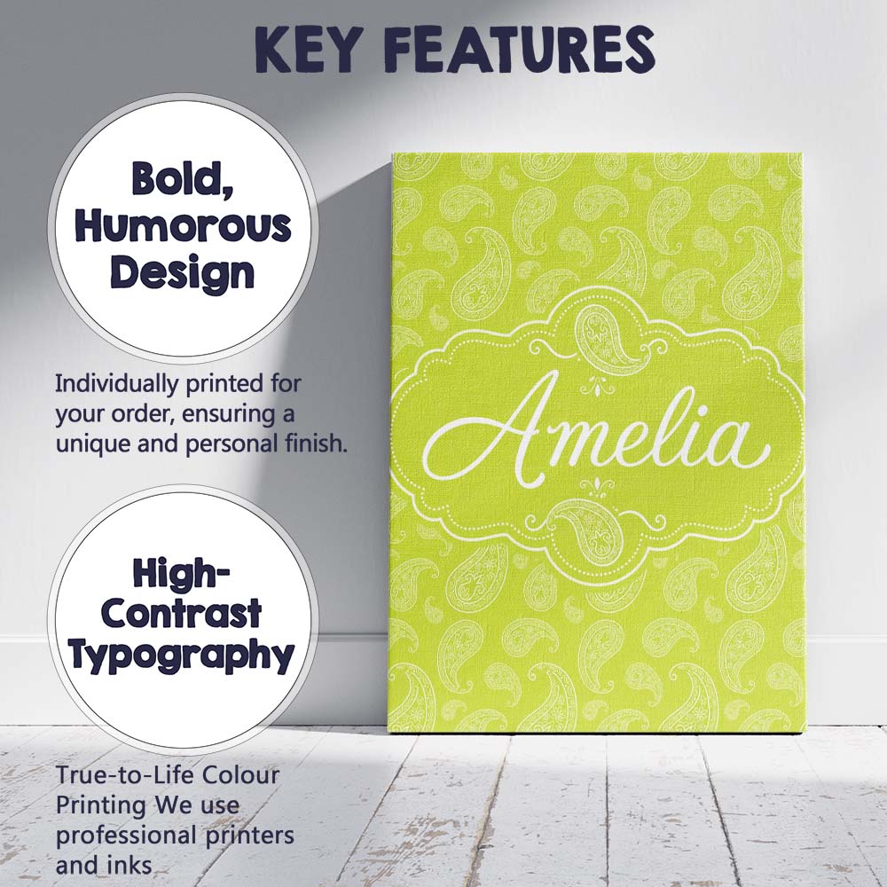 Personalised Name Elegant White Paisley Custom Unique Gift Idea Modern Room Accent Canvas Wall Art Print Decor Picture Ready to Hang