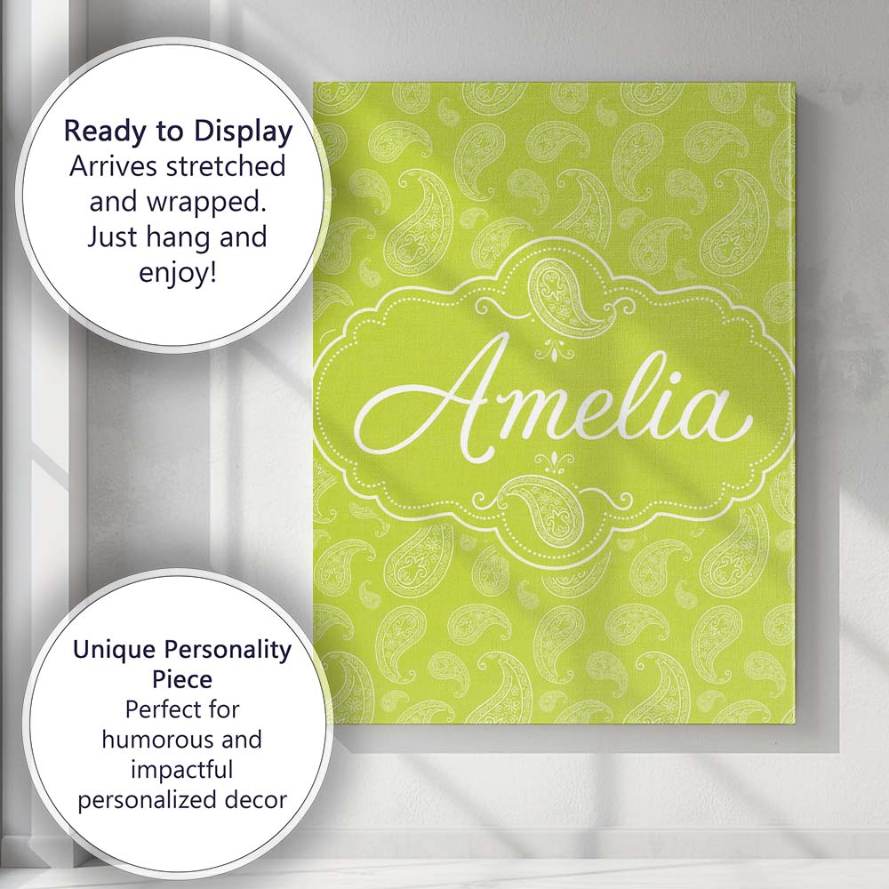 Personalised Name Elegant White Paisley Custom Unique Gift Idea Modern Room Accent Canvas Wall Art Print Decor Picture Ready to Hang