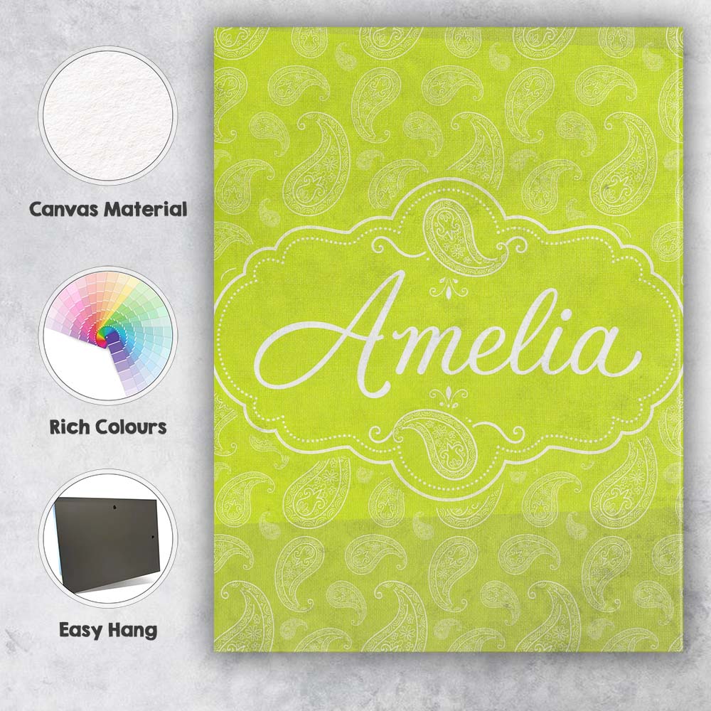 Personalised Name Elegant White Paisley Custom Unique Gift Idea Modern Room Accent Canvas Wall Art Print Decor Picture Ready to Hang