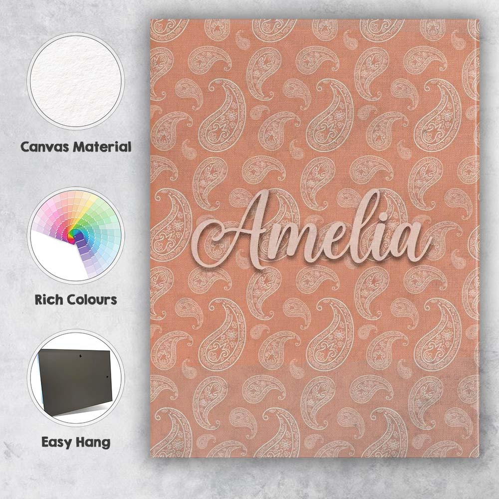 Personalised Name Elegant White Paisley Custom Unique Gift Idea Modern Room Accent Canvas Wall Art Print Decor Picture Ready to Hang