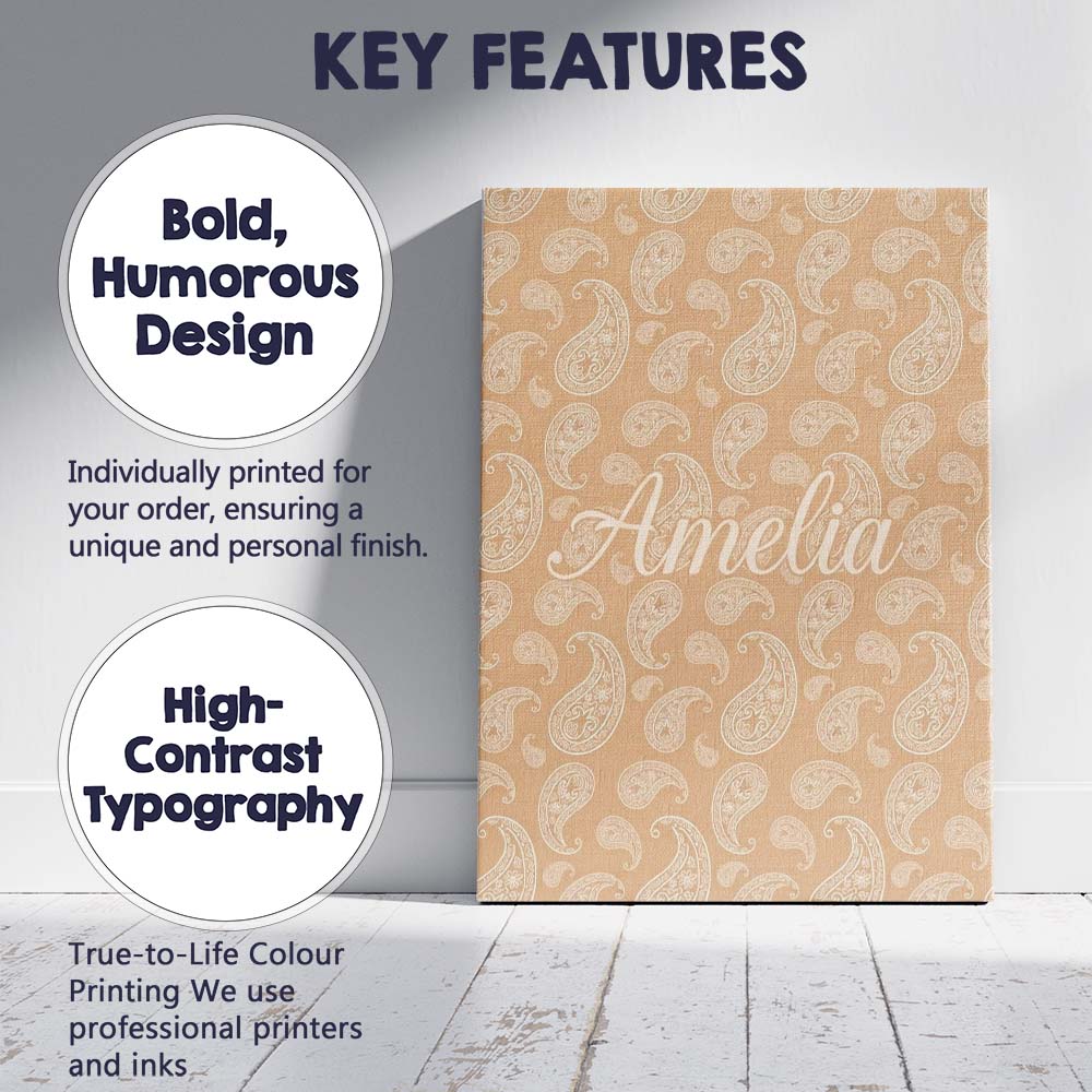 Personalised Name Elegant White Paisley Custom Unique Gift Idea Modern Room Accent Canvas Wall Art Print Decor Picture Ready to Hang