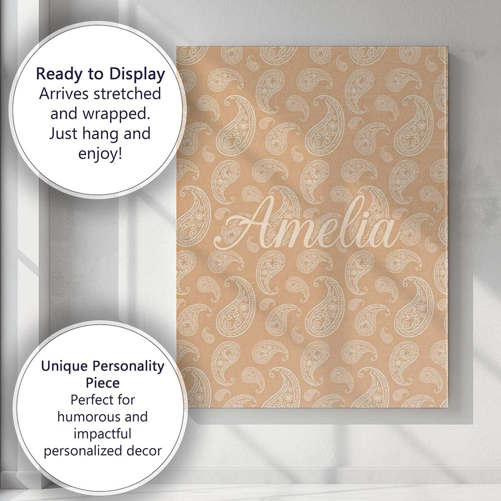 Personalised Name Elegant White Paisley Custom Unique Gift Idea Modern Room Accent Canvas Wall Art Print Decor Picture Ready to Hang