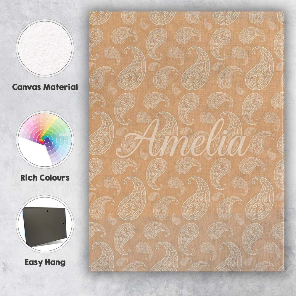 Personalised Name Elegant White Paisley Custom Unique Gift Idea Modern Room Accent Canvas Wall Art Print Decor Picture Ready to Hang