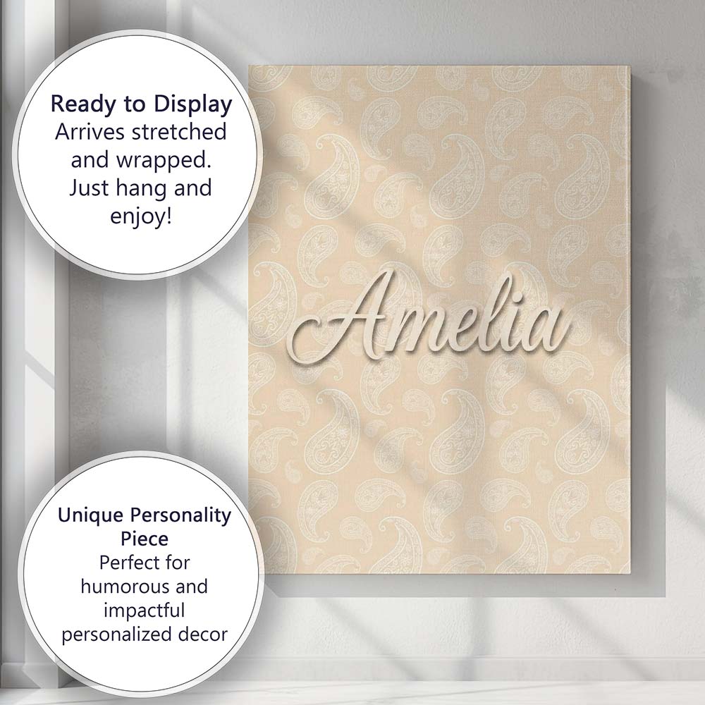Personalised Name Elegant White Paisley Custom Unique Gift Idea Modern Room Accent Canvas Wall Art Print Decor Picture Ready to Hang
