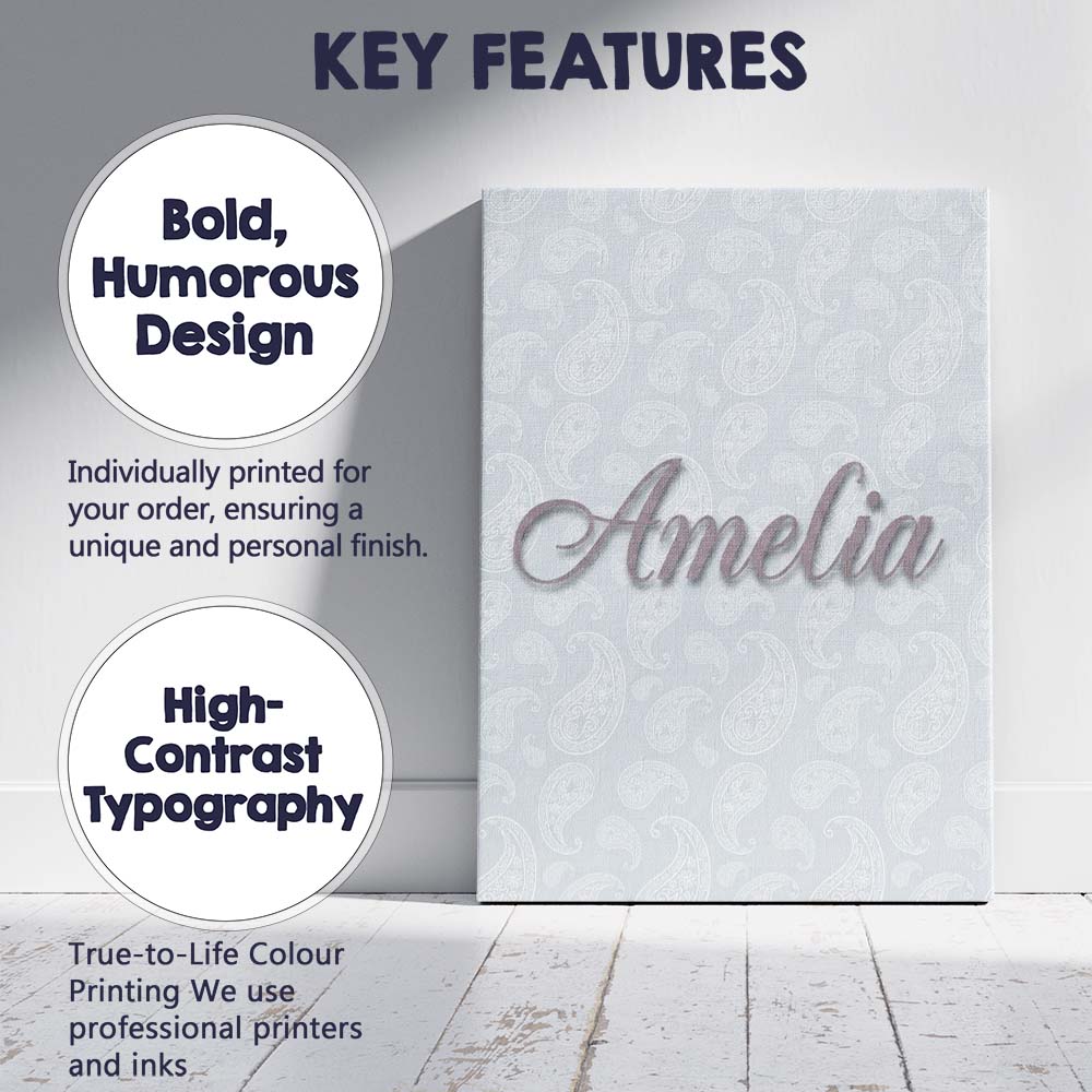 Personalised Name Elegant White Paisley Custom Unique Gift Idea Modern Room Accent Canvas Wall Art Print Decor Picture Ready to Hang
