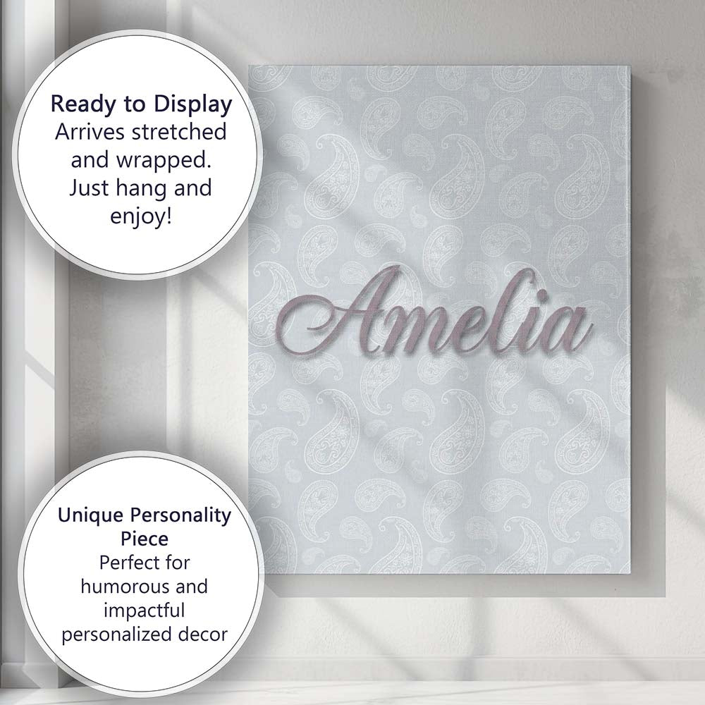 Personalised Name Elegant White Paisley Custom Unique Gift Idea Modern Room Accent Canvas Wall Art Print Decor Picture Ready to Hang