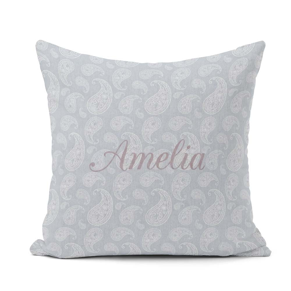 Custom Name Elegant White Paisley Cool Steel Gradient Background Square Filled Cushion Throw Pillow Sofa Bed Home Decor Zip Washable UK Made
