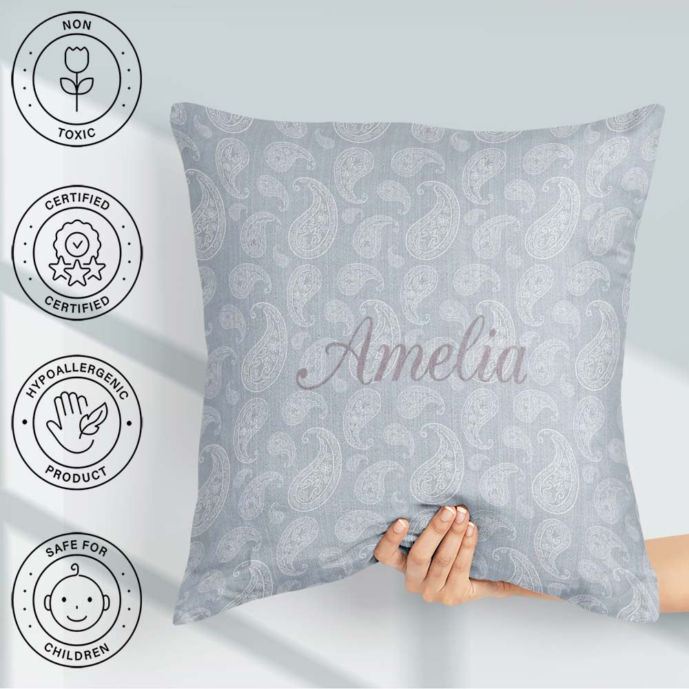 Custom Name Elegant White Paisley Cool Steel Gradient Background Square Filled Cushion Throw Pillow Sofa Bed Home Decor Zip Washable UK Made
