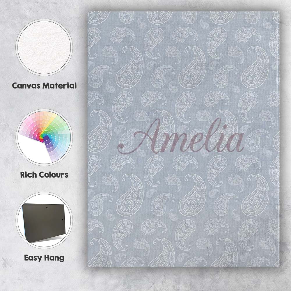 Personalised Name Elegant White Paisley Custom Unique Gift Idea Modern Room Accent Canvas Wall Art Print Decor Picture Ready to Hang