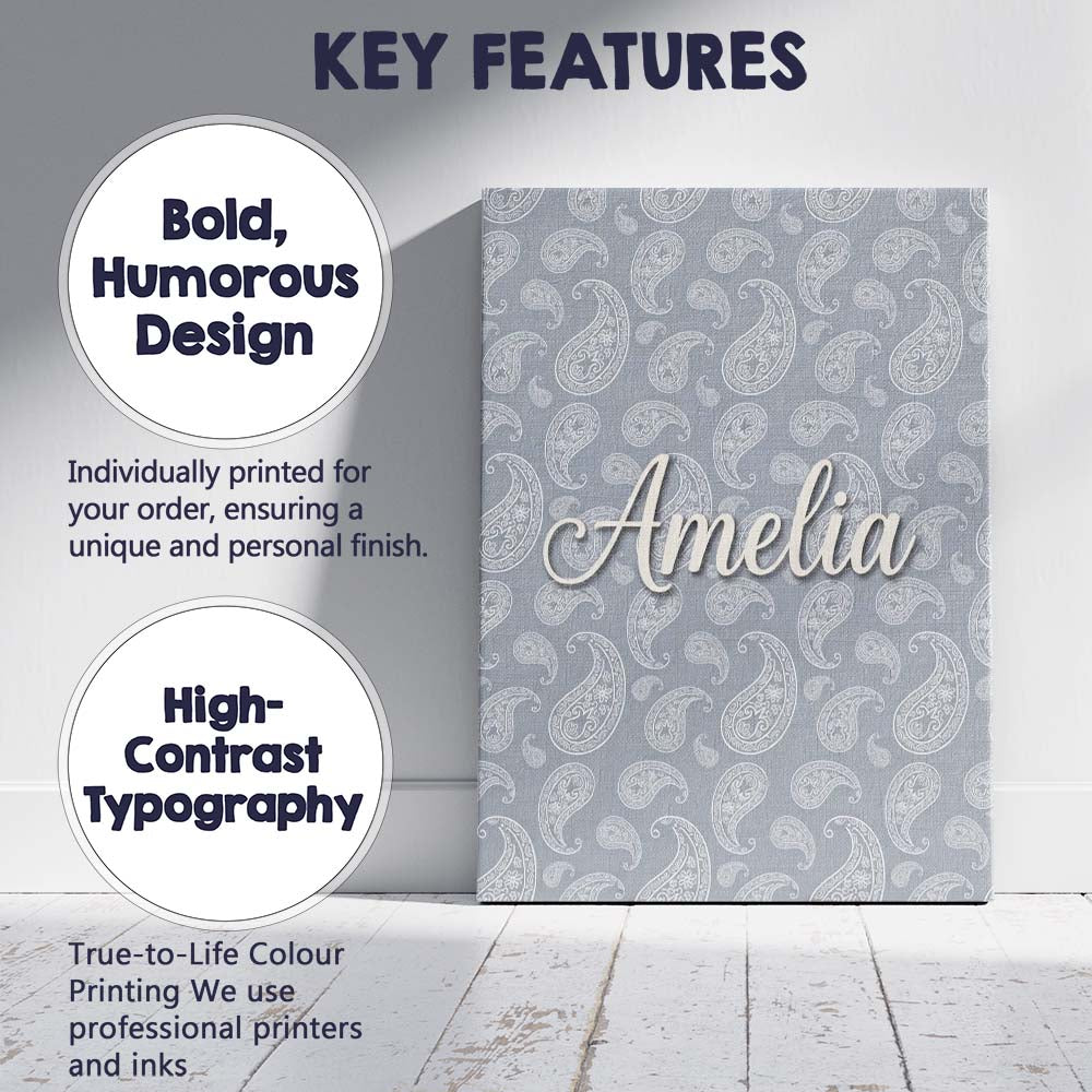 Personalised Name Elegant White Paisley Custom Unique Gift Idea Modern Room Accent Canvas Wall Art Print Decor Picture Ready to Hang