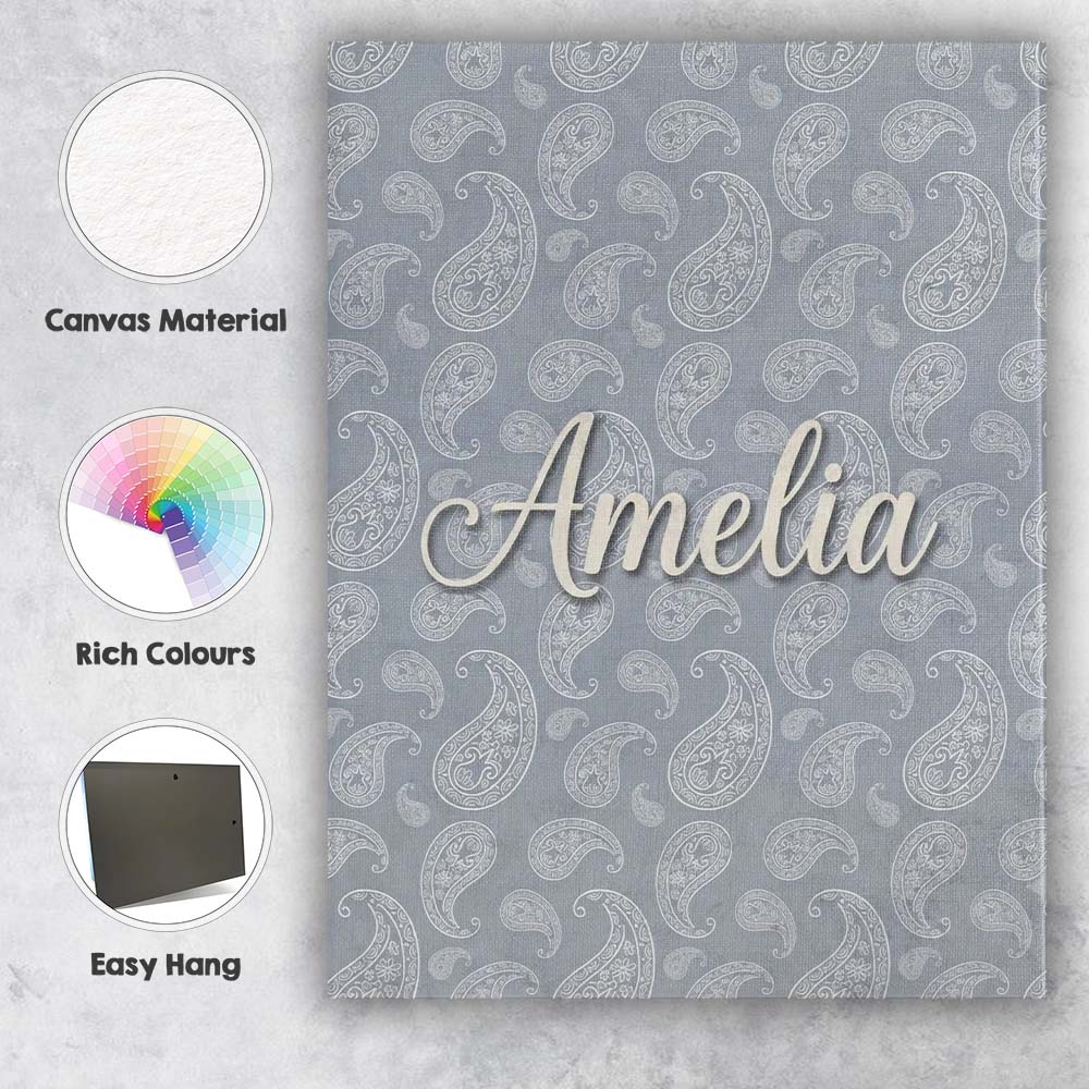 Personalised Name Elegant White Paisley Custom Unique Gift Idea Modern Room Accent Canvas Wall Art Print Decor Picture Ready to Hang
