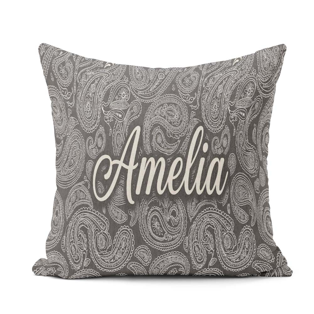 Custom Name Elegant White Paisley Rich Black Gradient Background Square Filled Cushion Throw Pillow Sofa Bed Home Decor Zip Washable UK Made