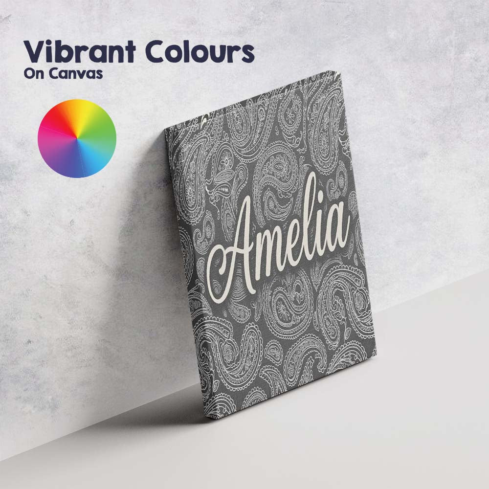 Personalised Name Elegant White Paisley Custom Unique Gift Idea Modern Room Accent Canvas Wall Art Print Decor Picture Ready to Hang