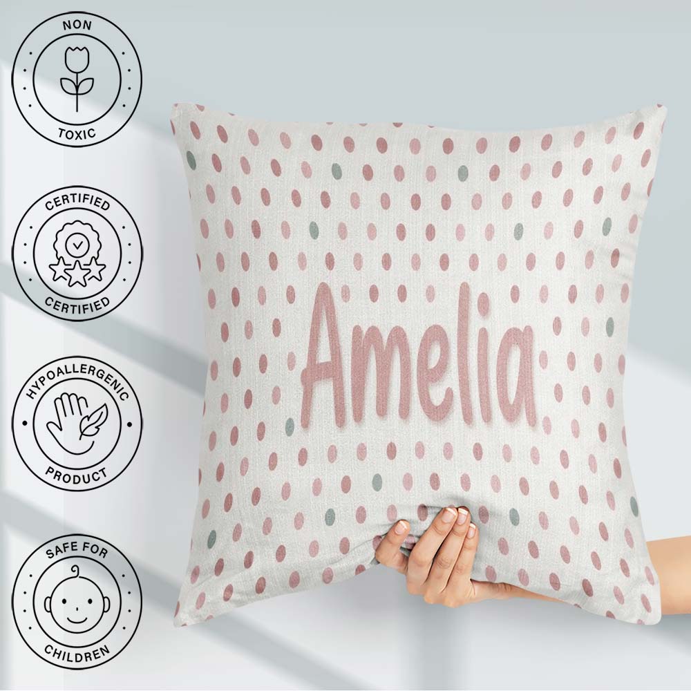 Custom Name Cute Pastel Polka Dot Confetti Pattern Soft Neutral Square Filled Cushion Throw Pillow Sofa Bed Home Decor Zip Washable UK Made