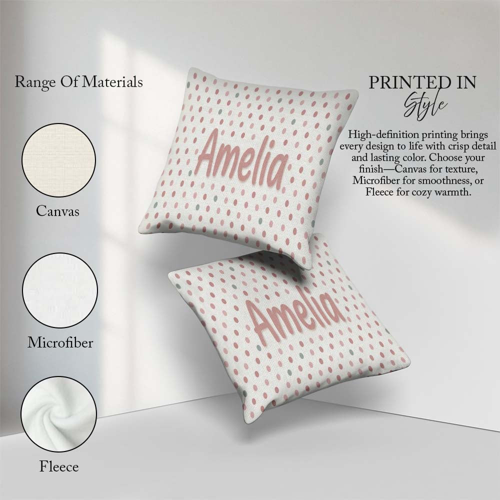 Custom Name Cute Pastel Polka Dot Confetti Pattern Soft Neutral Square Filled Cushion Throw Pillow Sofa Bed Home Decor Zip Washable UK Made