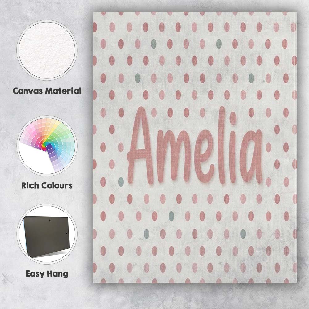 Personalised Name Cute Pastel Polka Dot Custom Modern Room Accent Elegant Feature Canvas Wall Art Print Decor Picture Ready to Hang