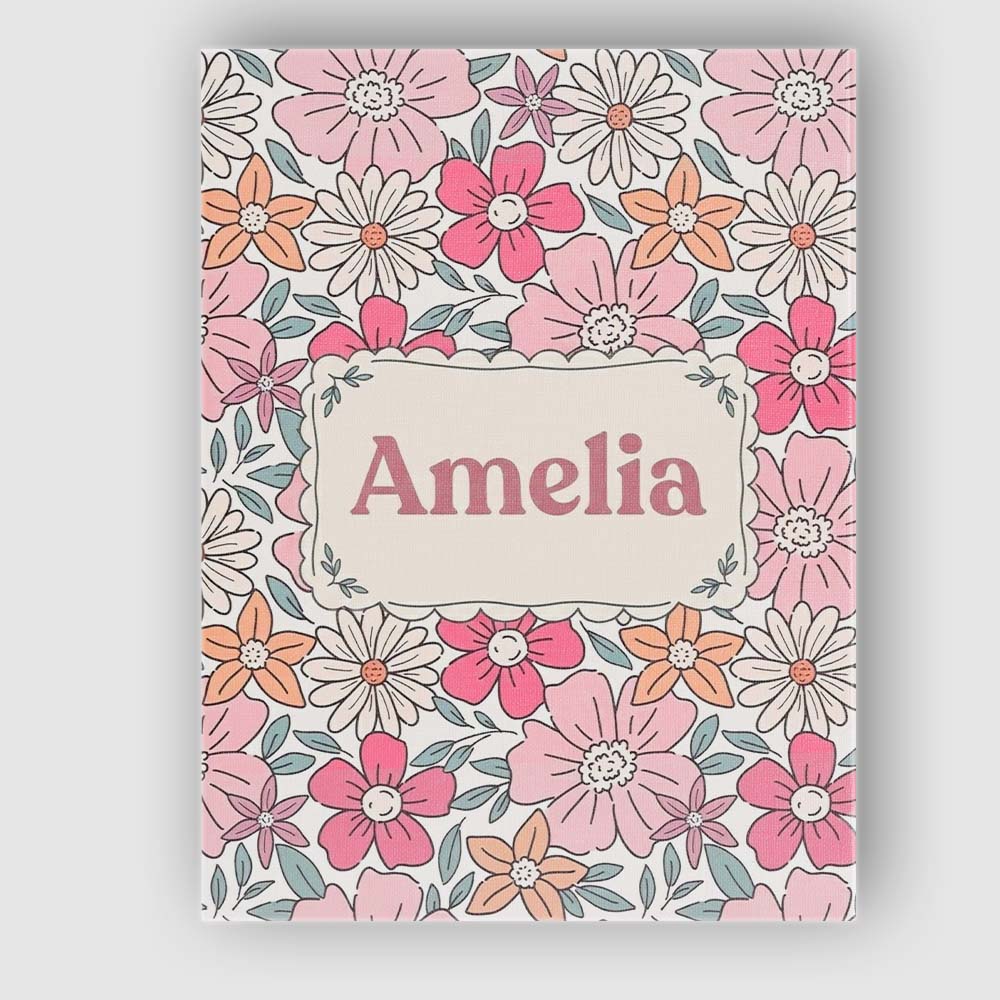 Personalised Name Cute Hand Drawn Floral Custom Unique Gift Idea Elegant Feature Canvas Wall Art Print Decor Picture Ready to Hang