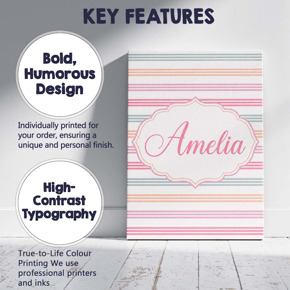 Personalised Name Cute Pastel Horizontal Custom Unique Gift Idea Elegant Feature Canvas Wall Art Print Decor Picture Ready to Hang