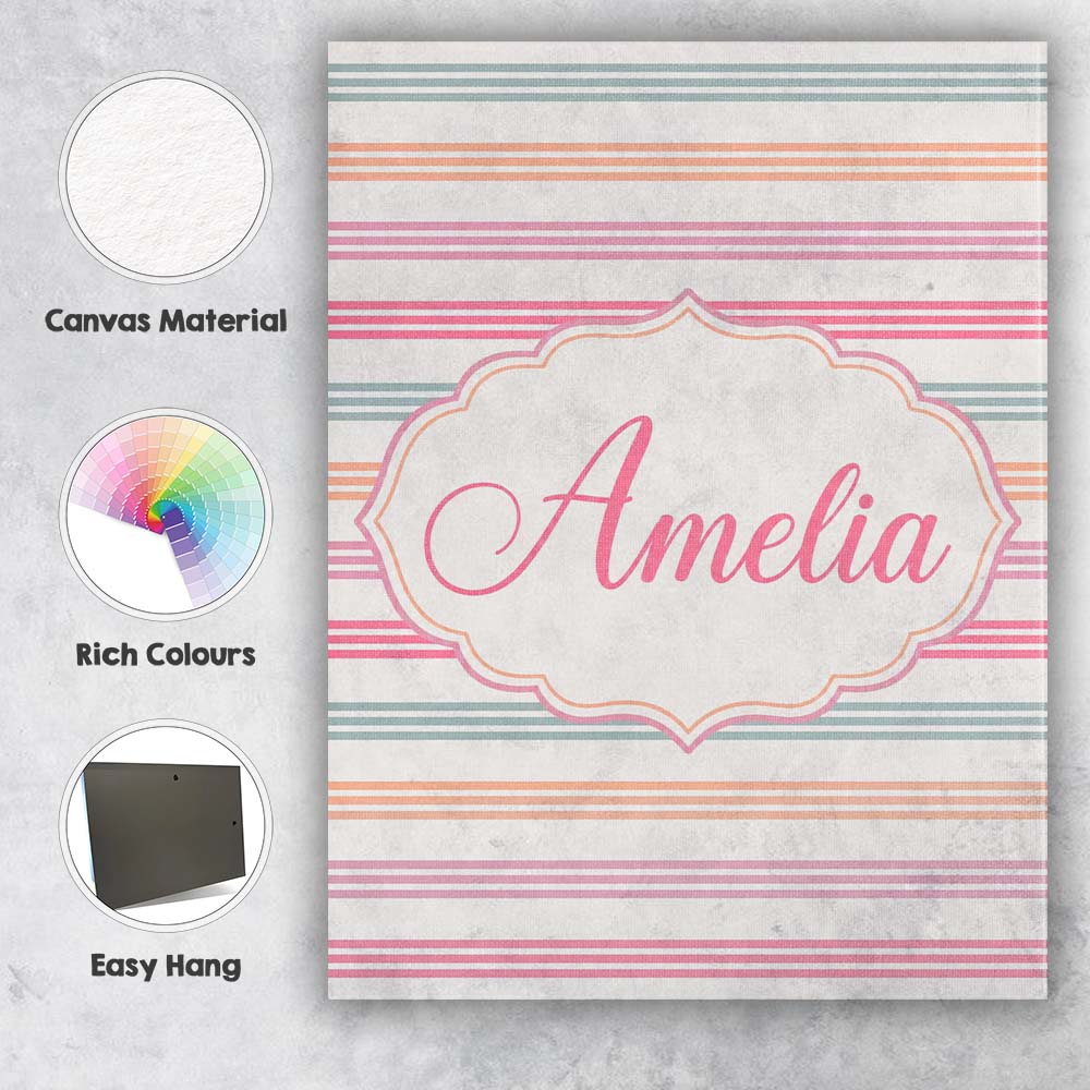 Personalised Name Cute Pastel Horizontal Custom Unique Gift Idea Elegant Feature Canvas Wall Art Print Decor Picture Ready to Hang