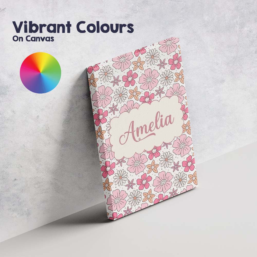 Personalised Name Cute Hand Drawn Floral Custom Unique Gift Idea Elegant Feature Canvas Wall Art Print Decor Picture Ready to Hang