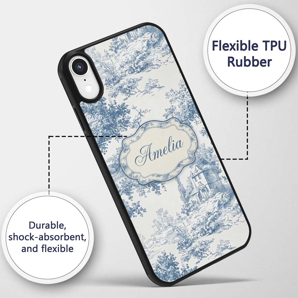 Vintage Toile Scenic Countryside Trees Village Custom Name Protective Phone Case Mobile Cover Durable Everyday Smartphone Shock Resistant