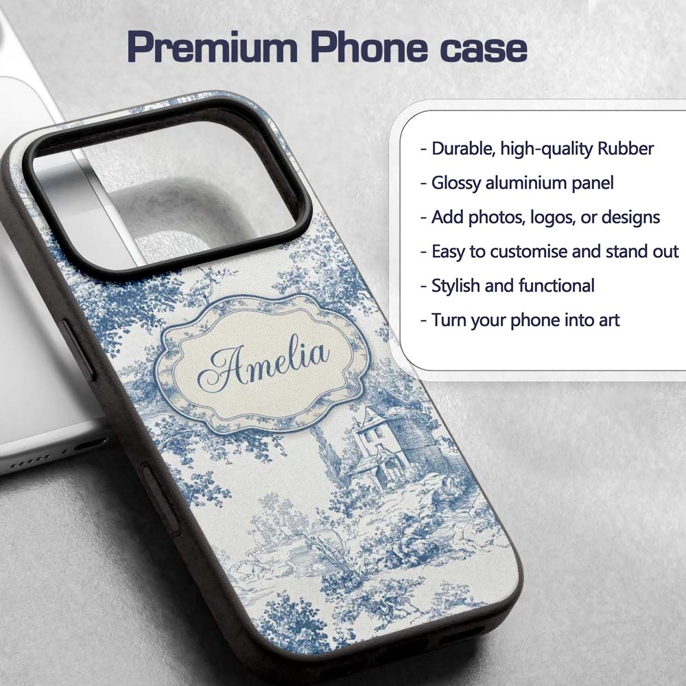 Vintage Toile Scenic Countryside Trees Village Custom Name Protective Phone Case Mobile Cover Durable Everyday Smartphone Shock Resistant