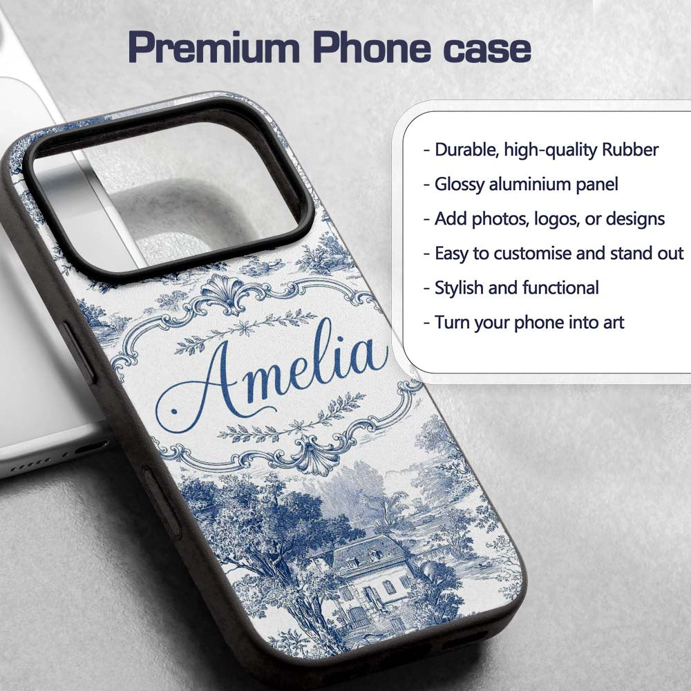 Vintage Toile Classic Village Scenic Landscape Custom Name Protective Phone Case Mobile Cover Durable Everyday Smartphone Shock Resistant