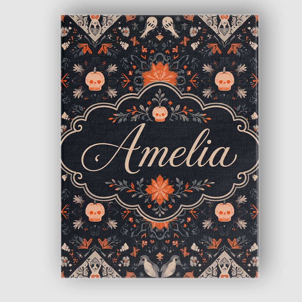 Personalised Name Halloween Skull Pumpkin Custom Unique Gift Idea Elegant Feature Canvas Wall Art Print Decor Picture Ready to Hang