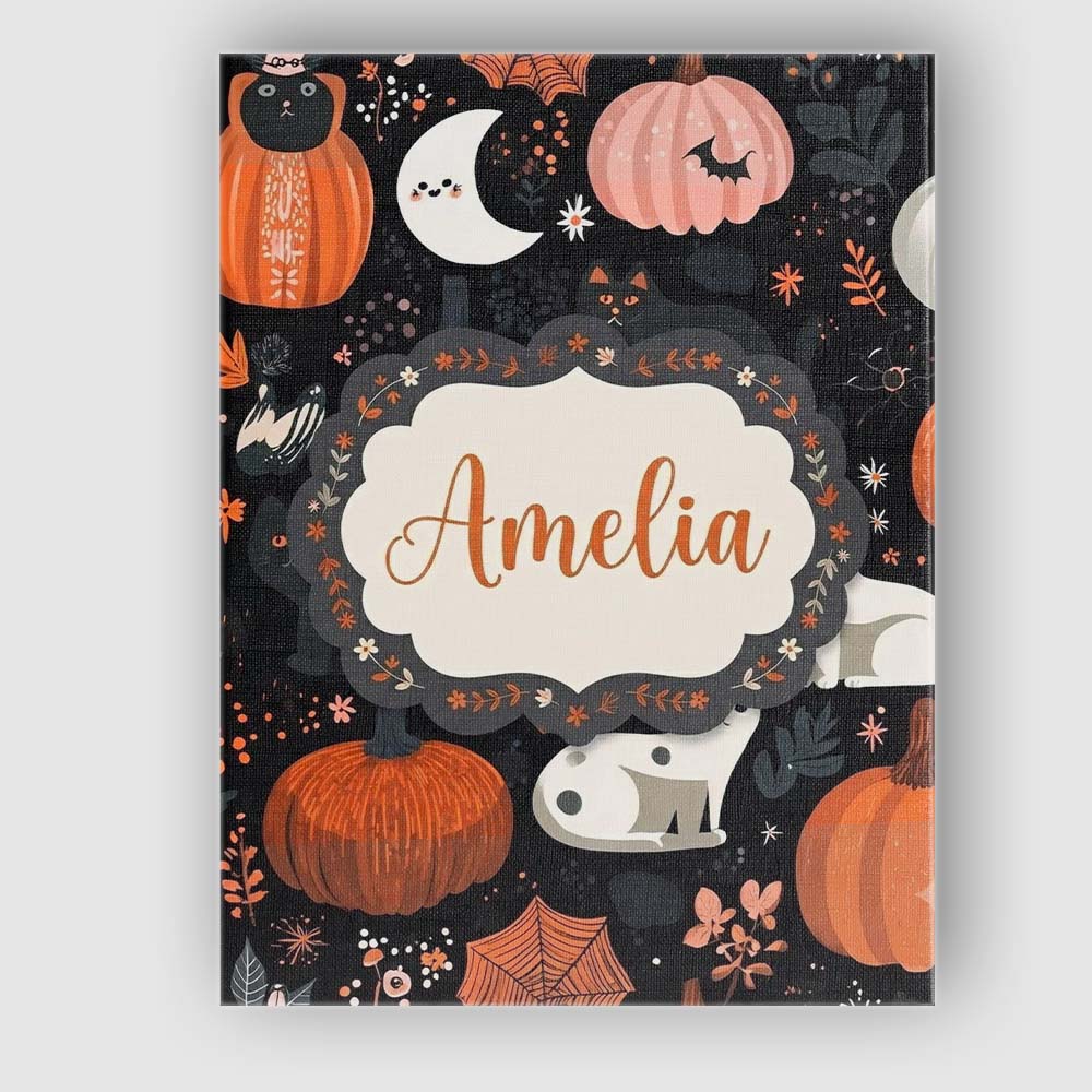 Personalised Name Cute Halloween Cats Custom Modern Room Accent Creative Decorator Style Canvas Wall Art Print Decor Picture Ready to Hang