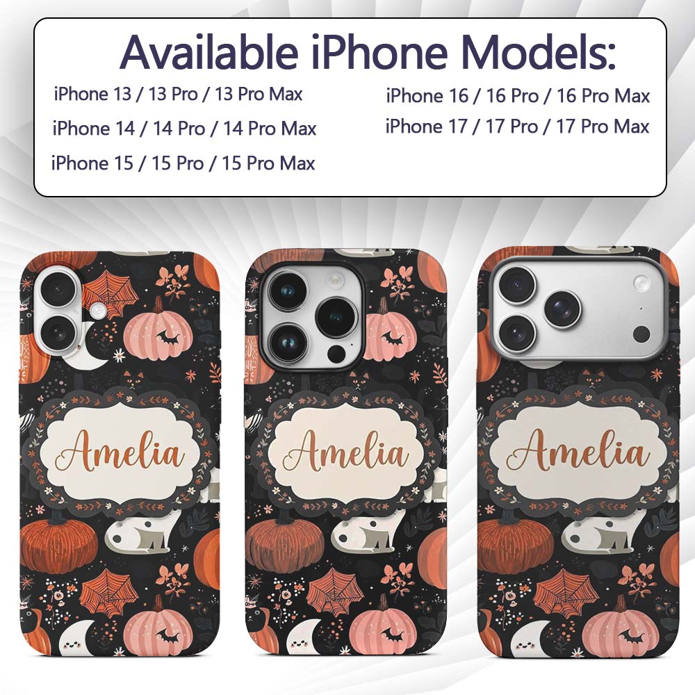 Cute Halloween Cats Pumpkins Moon Night Seamless Custom Name Protective Phone Case Mobile Cover Durable Everyday Smartphone Shock Resistant