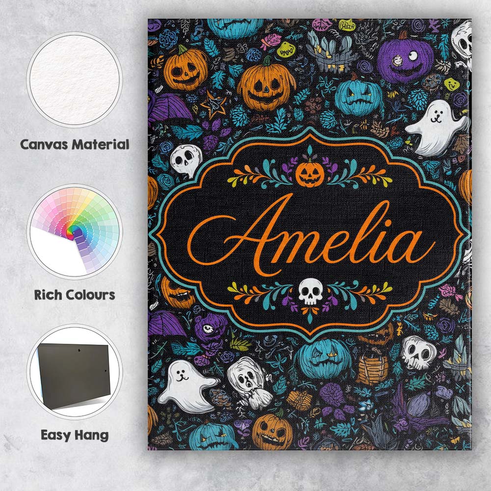 Personalised Name Spooky Halloween Pumpkins Custom Bespoke Interior Contemporary Canvas Wall Art Print Decor Picture Ready to Hang
