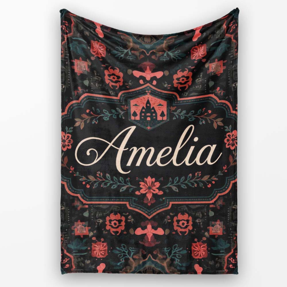 Halloween Haunted House Gothic Floral Seamless Pattern Name Cute Personalised Custom Name Super Soft Fleece Blanket Bed Sofa Throw