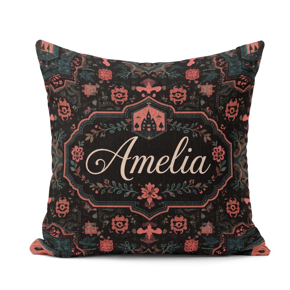 Custom Name Halloween Haunted House Gothic Seamless Pattern Name Square Filled Cushion Throw Pillow Sofa Bed Home Decor Zip Washable UK Made
