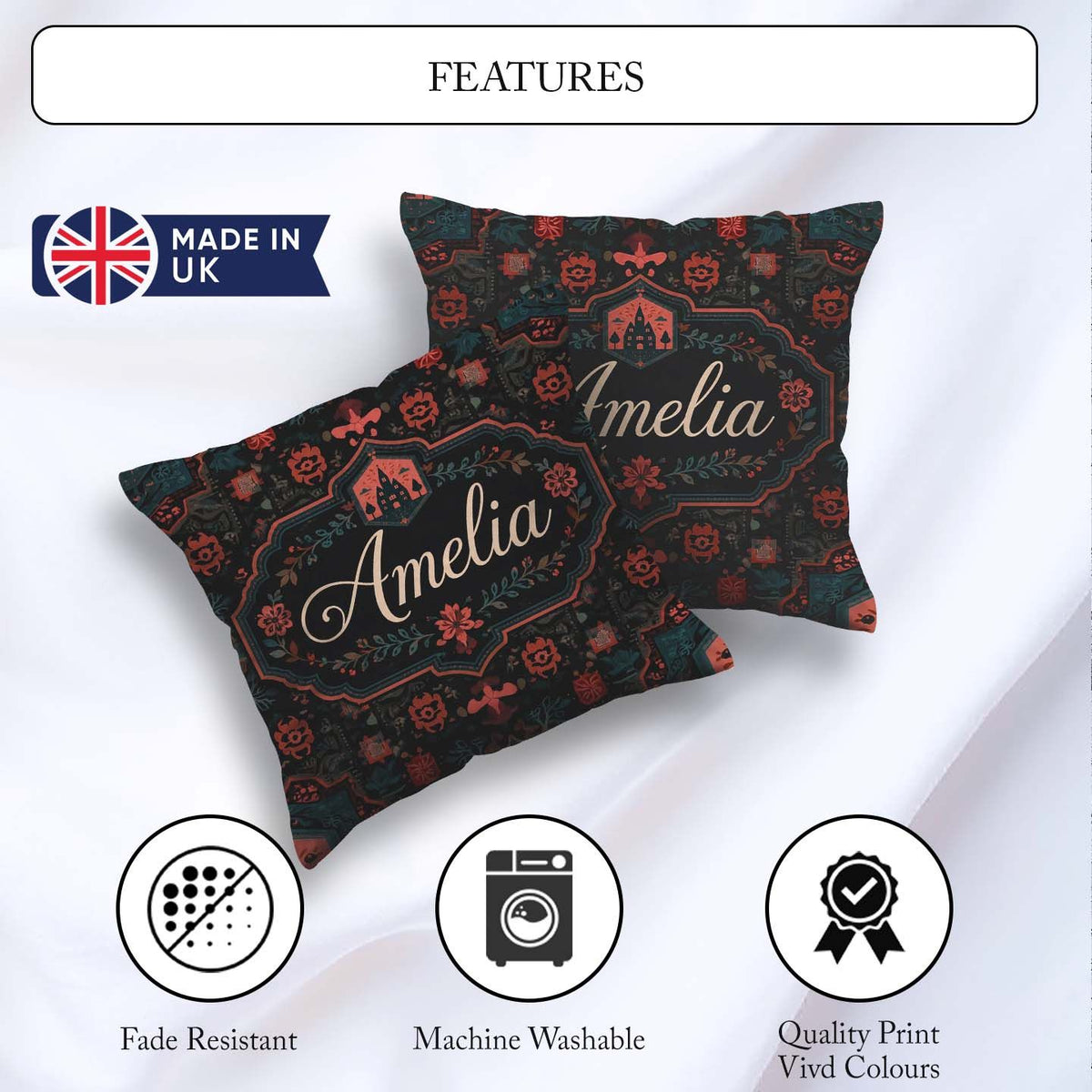 Custom Name Halloween Haunted House Gothic Seamless Pattern Name Square Filled Cushion Throw Pillow Sofa Bed Home Decor Zip Washable UK Made