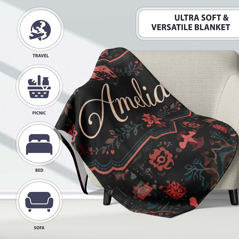 Halloween Haunted House Gothic Floral Seamless Pattern Name Cute Personalised Custom Name Super Soft Fleece Blanket Bed Sofa Throw