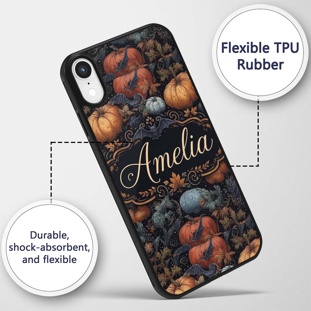 Vintage Pumpkin Bats Botanical Night Seamless Custom Name Protective Phone Case Mobile Cover Durable Everyday Smartphone Shock Resistant
