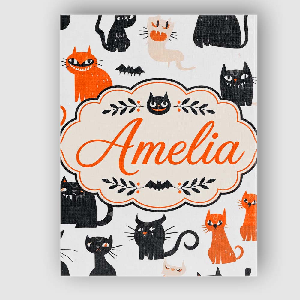 Personalised Name Cute Halloween Black Cats Custom Bespoke Interior Contemporary Canvas Wall Art Print Decor Picture Ready to Hang