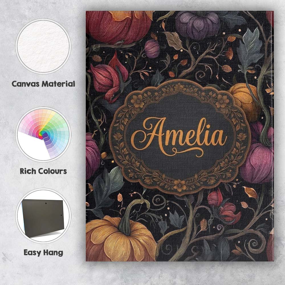 Personalised Name Elegant Autumn Pumpkin Custom Interior Decorative Contemporary Canvas Wall Art Print Decor Picture Ready to Hang