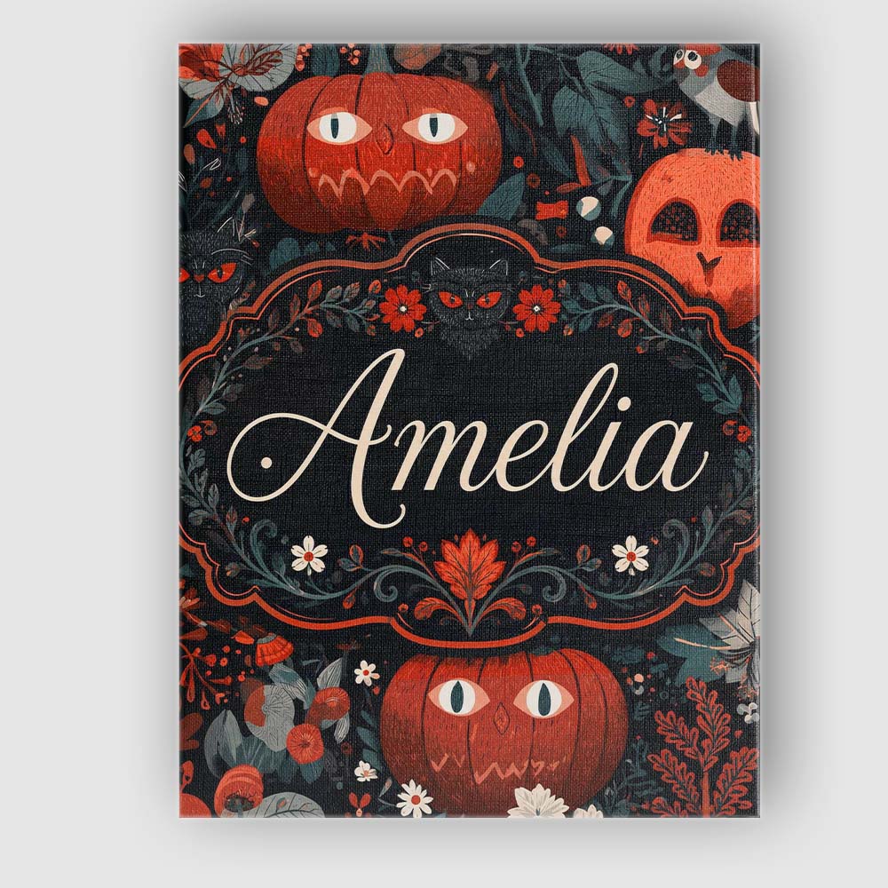 Personalised Name Halloween Black Cat Custom Modern Room Accent Creative Decorator Style Canvas Wall Art Print Decor Picture Ready to Hang