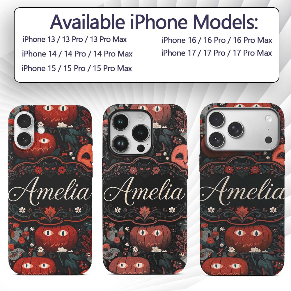 Halloween Black Cat Pumpkin Autumn Printed Design Custom Name Protective Phone Case Mobile Cover Durable Everyday Smartphone Shock Resistant